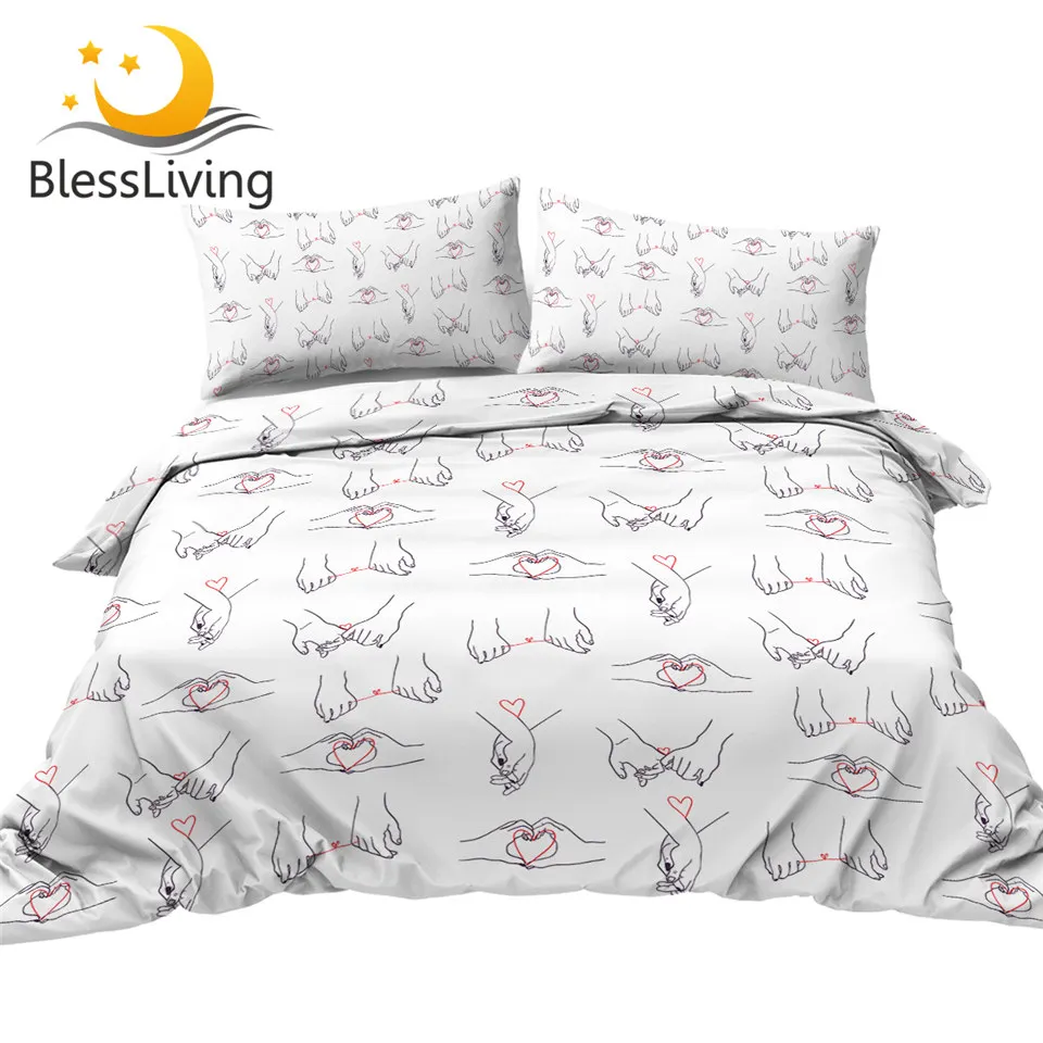 

BlessLiving Love Bedding Set Hearts Comforter Cover for Couples Holding Hands Bedspreads Simple Bed Set Valentine's Day Gift