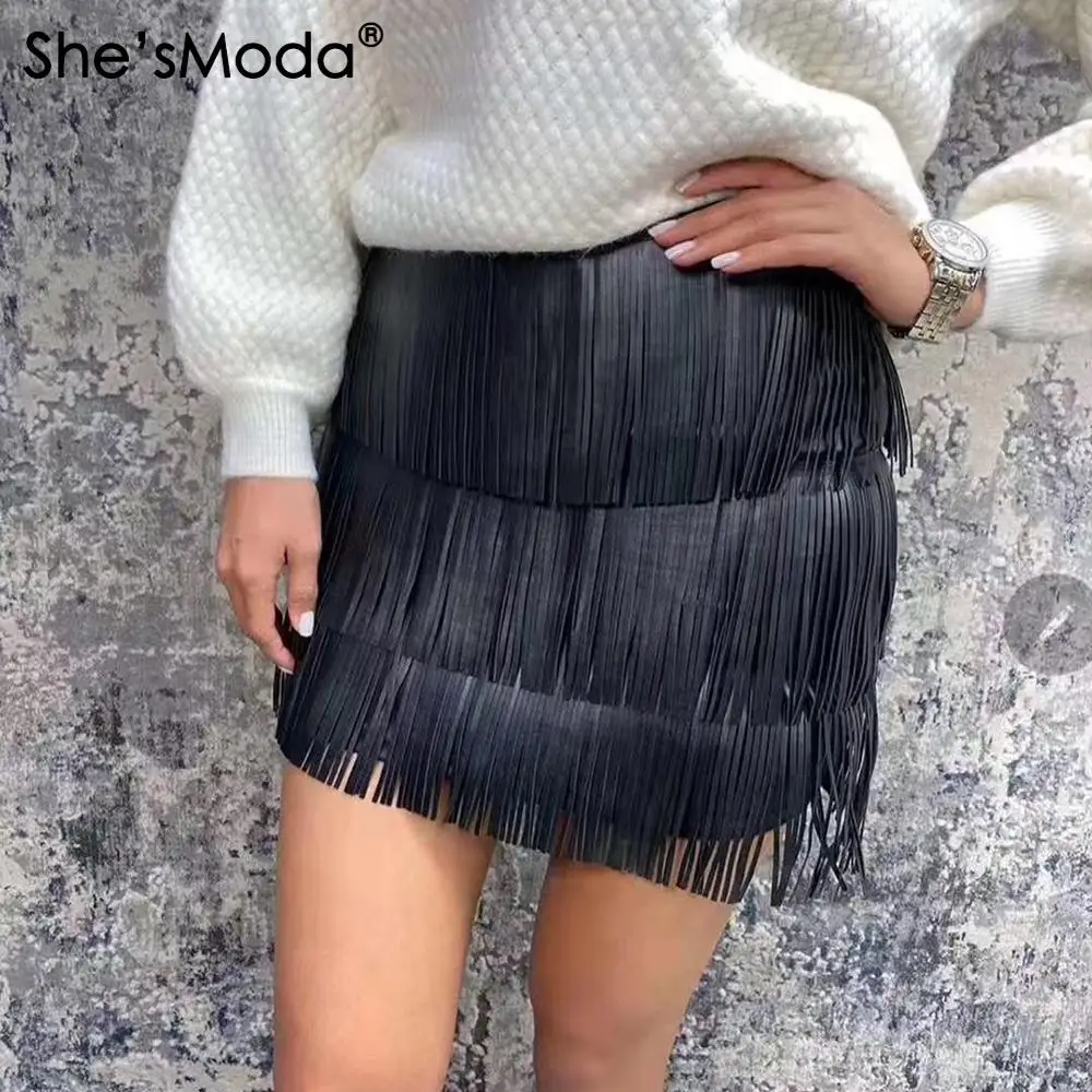 She'sModa с кисточками из искусственной кожи женские вечерние прямые мини юбки