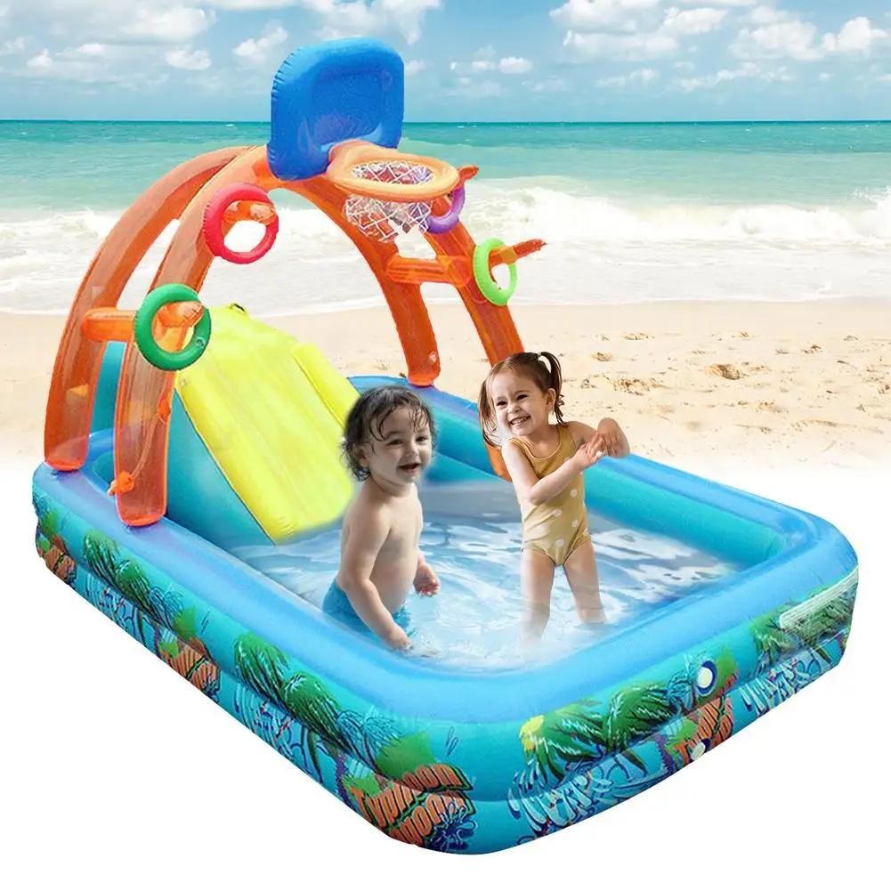 New Children's Inflatable Pool Large Multifunctional Lawn Water Sliding Pool Kid Family Above Ground With Basketball Hoop