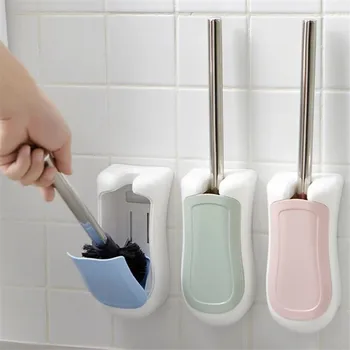 

ABS Bathroom Toilet Brush Long Handle Without Dead Ends Brush Suction Wall Semi-automatic Open Lid Toilet Brush Holder