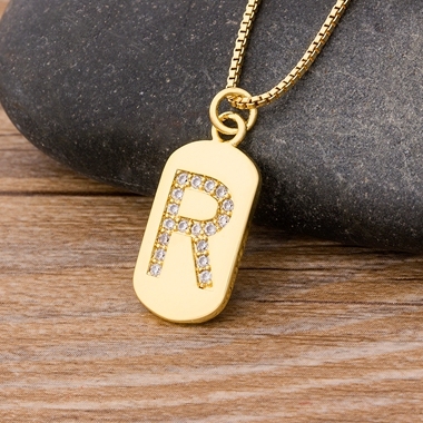 New Design Luxury Initial A-Z 26 Letters Necklace Charm  Copper Zircon Pendant Choker Family Name Jewelry Best Wedding Gift
