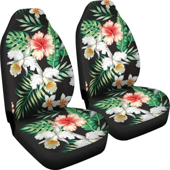 

INSTANTARTS Hibiscus Hawaiian Tropical Flower Design 2pcs/Set Automobile Seats Protector Stylish Car Interior Decor Seat Covers