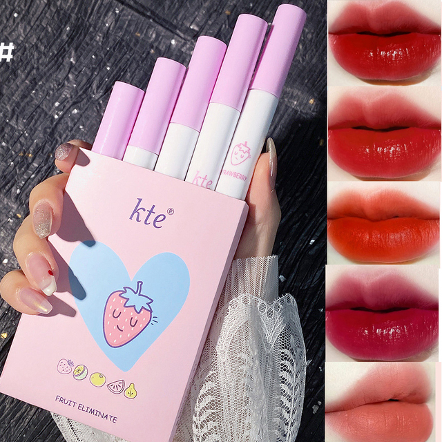 5PCS/set Lip Glaze Set Painting Series Cigarette Case Non-stick Cup Lipstick Set Gift Matte Lip Makeup Cosmetic TSLM1