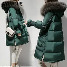 AYUNSUE женский пуховик, длинное пальто большого размера, зимнее пальто, женская парка с воротником из меха енота, корейское пальто, Chaqueta Mujer YPY18 YY1946