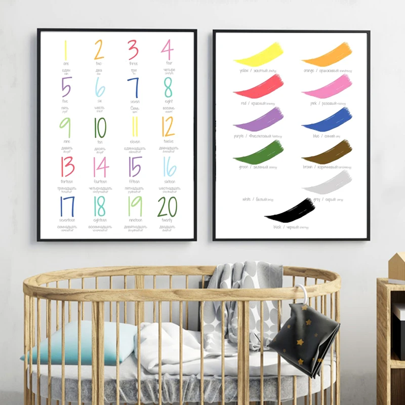 Russian-Bilingual-Language-Poster-Kids-Educational-Prints-Numbers-Colours-Shapes-Canvas-Pictures-Nursery-Classroom-Wall-Painting (2)