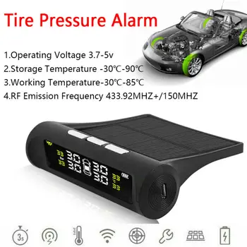 

12V Universal Car Wireless TPMS Tire Tyre Pressure Monitor Kit Solar Power Digital LCD Display Alarm Systems Tyre Pressure