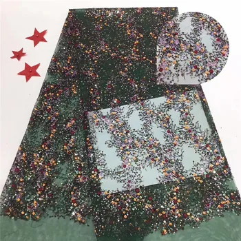 

New fashion French tulle net fabric nice wedding/party dress mateial with sequins for sewing PDN682(5yards/lot)