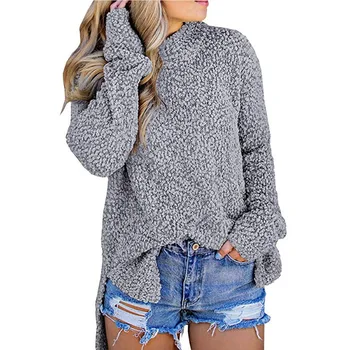

KALENMOS Thick Knit Sweater Women Granular Velvet Turtleneck Split Hem Long Slevee Pullovers Tops Loose Streetwear New Sweaters