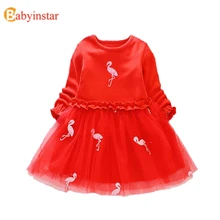 Babyinstar/Детские платья с оборками для девочек; платье принцессы с рисунком фламинго для девочек; модный костюм для девочек; осеннее кружевное детское платье