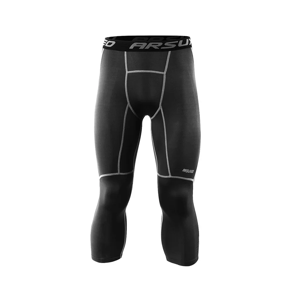 ARSUXEO, мужские леггинсы, спортивные, для бега, трико, базовый слой, 3/4, штаны для пробежки, спортзала, фитнеса, тренировочные штаны, быстросохнущие, K75 - Цвет: black with gray