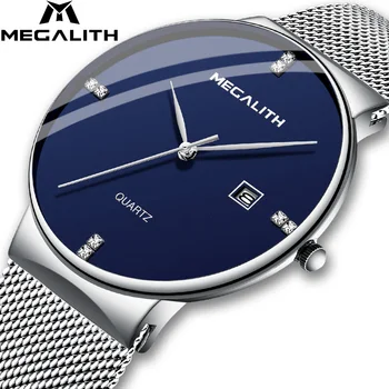 

MEGALITH Top Brand Luxury Quartz Watch Slim Steel Mesh Strap Date Waterproof Sport Watch Relogio Masculino Wrist Watches For Men