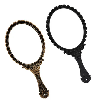 

2Pcs Vintage Handhold Makeup Mirror Light Weight Travel Makeup Mirrors Oval Cosmetic Hand Held Mirror for Women Female (Black +