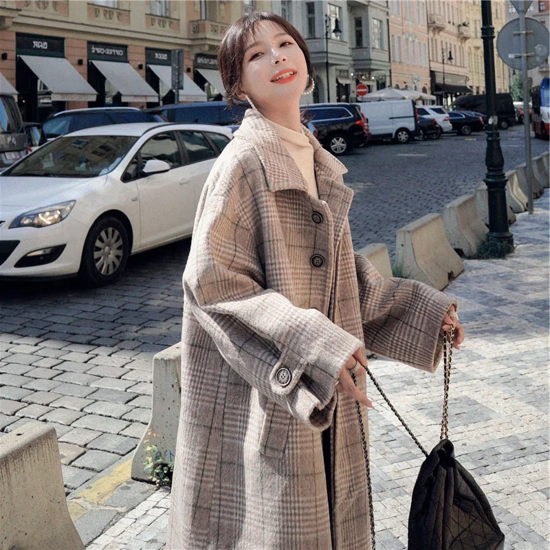 

Photo Shoot Plaid Woolen Coat Women's Mid-length Winter 2020 Korean-style over-the-Knee Hepburn Wind MORI Series Woolen Overcoat