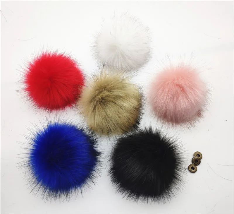 12cm colorful pompoms with snaps New winter artificial fur poms for knitted  beanies cap hats shoes