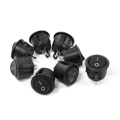 

8 pcs 2 Pin SPST On/Off Round Head Rocker Switch Black 6A/250V 10A/125V AC
