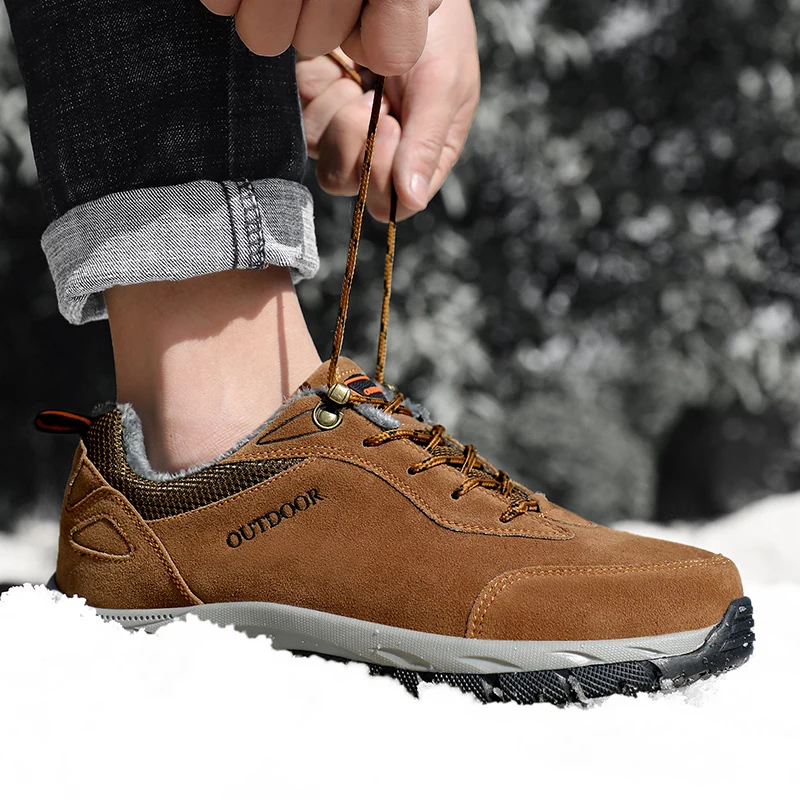 Large Size 39-49 Shoes Men Plus Velvet Outdoor Flat Shoes Male Winter Anti Slip Casual Shoes Men Cotton Lining Hiking Shoes Warm