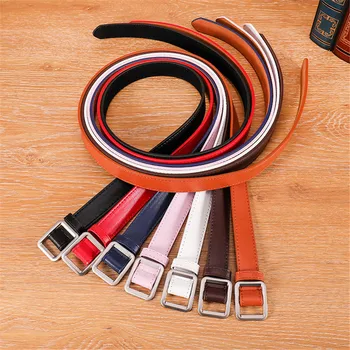 

Women Waist Belt New Narrow Stretch Dress Belt Thin Buckle PU Leather Waistband Fashion Casual Solid Color Elegant Cinto #F