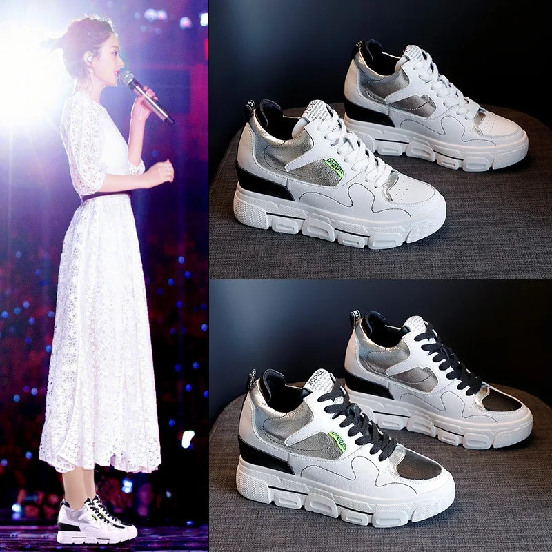 

Casual Leather Shoes Women's Athletic Shoes 2020 Spring New Style Versatile Elevator MacBook Online Celebrity Dad Shoes INS Fash