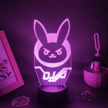 오버워치 OW 게임 피규어 Dva 램프 3D Led 네온 RGB 야간 조명 친구 게임 룸 테이블, 다채로운 장식 생일 선물