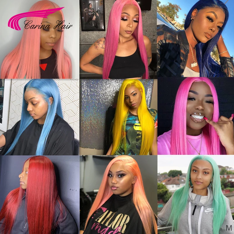 Carina 613 13*4 Lace Front Human Hair Wigs Brazilian 180% Meddle Ratio Red Blue Purple Green Yellow