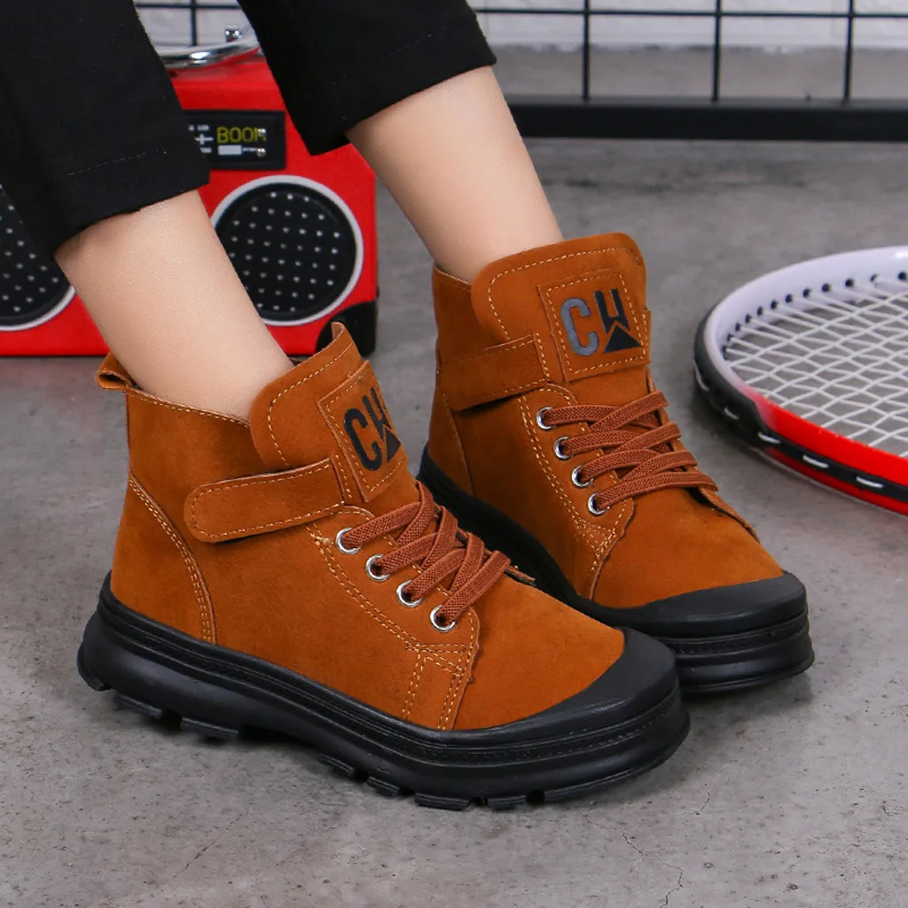 Детские зимние ботинки; Винтажные ботинки на платформе для девочек; Повседневная обувь; замшевые детские ботинки с высоким берцем для девочек и мальчиков; Botte Enfant Fille