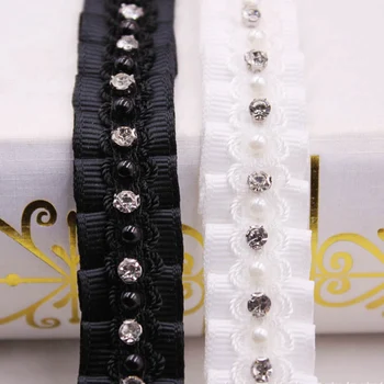 

1Yards/Lot White Black Pearl Beaded Lace Ribbon Trim Embroidered Lace Fabric Beaded Fringe DIY Clothing Accessories lace Ribbons