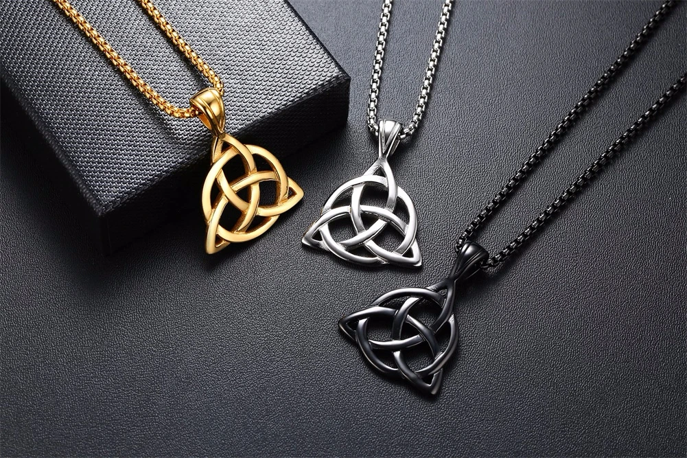 Lucky Triquetra троица узел Шарм ожерелье из нержавеющей стали ирландские украшения для мужчин унисекс