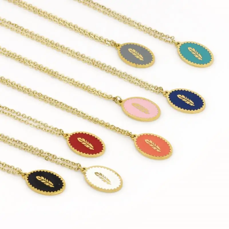 

5pcs/pack dripping oil copper inlaid shell leaves charms with thin link pendant choker women necklace collar gift daily jewelry