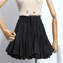 Плиссированная юбка, женская шифоновая юбка с высокой талией, корейская мода, черные мини юбки с оборками, женская уличная юбка-пачка Kawaii