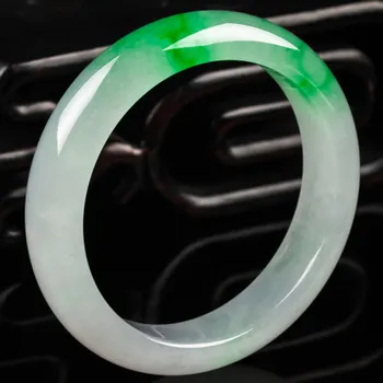 

Natural Burmese Jadeite 54-64mm Green Two-tone Bracelet Elegant Princess Jewelry Best Gift