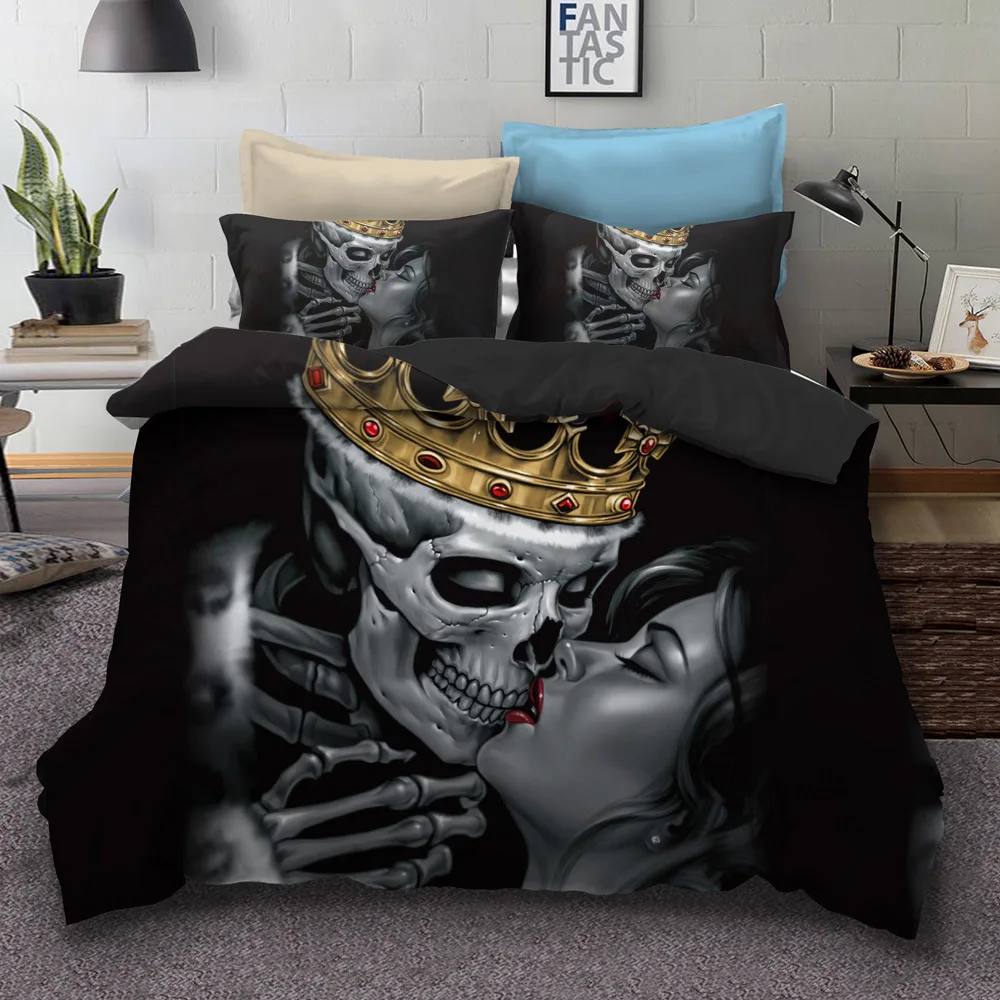 Лучшие. WENSD/пары череп Счастливый Хэллоуин Beding набор 3D сахар наволочка черепа пододеяльник одеяло постельные принадлежности комплекты King постельное белье - Цвет: as picture