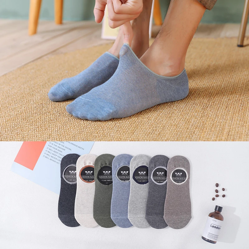 Calcetines de estilo japonés para hombre, medias invisibles de de algodón, corte bajo, antideslizantes, informales|Calcetines de hombres| - AliExpress