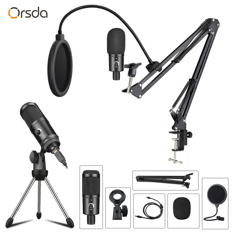 Orsda USB condenser microphone computer recording microphone volume adjustment plug and play home use computer stage recording