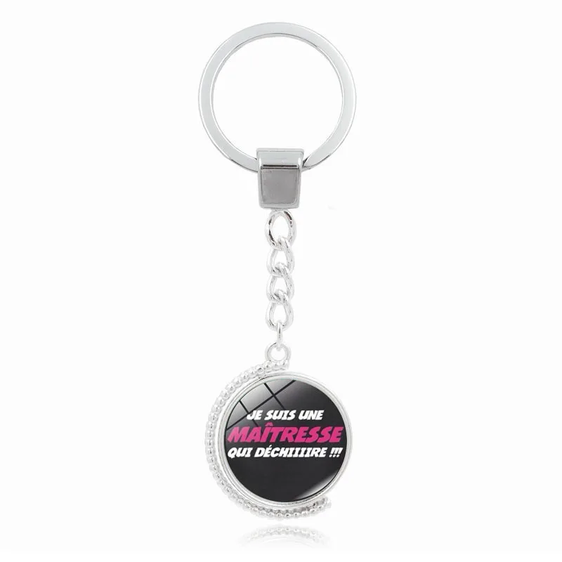 

Hot Sales Couples Gift Double-Sided Rotating Time Stone Keychain Pendant Alloy Key Ring