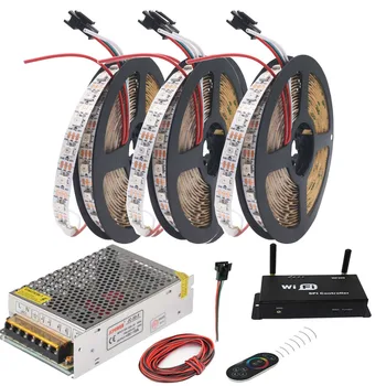 

WS2812B WS2812 RGB Led Strip Lights WIFI300 RGB Led Controller With Touchable Screen Remote DC5V Led Transformer Kit
