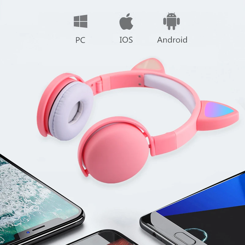 TOPNew Arrival LED Cat Ear Headphones Smart Noise Cancelling Bluetooth 5 0 Headsets Adults Kids Headset With Mic 3 5mm Plug