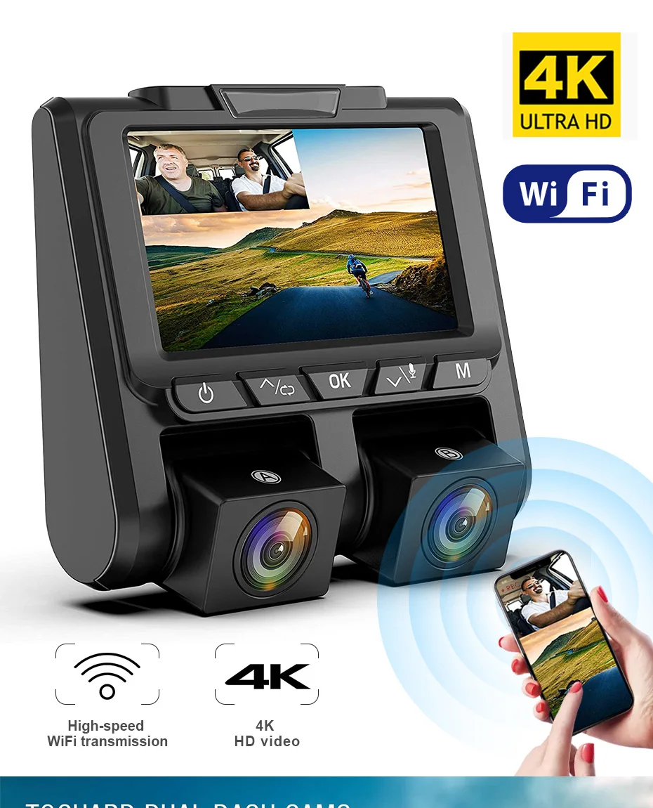 Car DVR Dual Lens Dash Cam 4k UHD WIFI Sony IMX323 1080P+1080P Car Camera Car Recorder Registrator Parking Monitor Night Vision