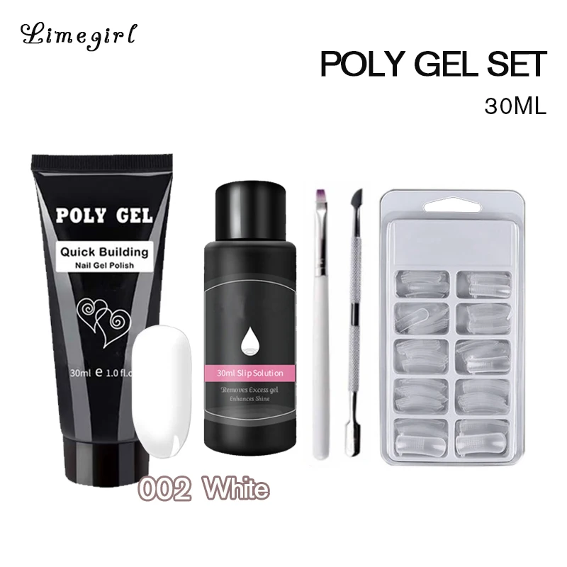 002(Set) Limegirl 5 шт./компл. поли гель для ногтей комплект, а так же 30 г, быстро расширить строитель Polygel Гель-лак для ногтей для наращивания ногтей акриловый Фрезер для ногтей cо шлифовальными гель для рисования набор - Цвет: 002(Set)
