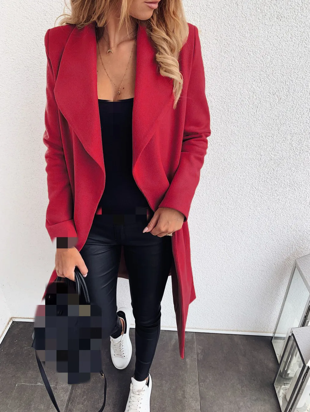 2021 Autumn Winter Black Women's Coat Trench Wool Oversize Warm Lace Up Long Coats Female Elegant Fashion Casual Outerwear Lady