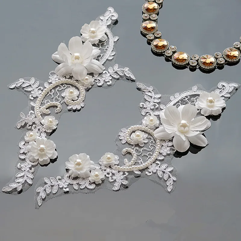 1pc Embroidery Lace Collar 3d Tulle Abric Trim Sequin Appliques For Wedding Dresses Neckline Patch Craft Diy Sewing Accessories Patches Aliexpress