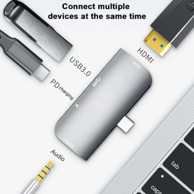 ABHU-4 в 1 USB-C концентратор type C к Hdmi+ аудио+ USB+ PD 30 Гц 3,5 мм аудио Тип C PD зарядный адаптер для Macbook iPad Pro USB3.0
