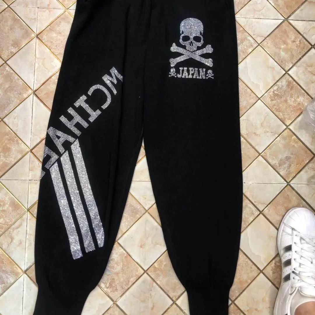 Heavy Embroidery Hot Drilling Knitted Trousers Women's Loose Slimming Harajuku Style Diamond-Embedded Harem Pants Women Trousers