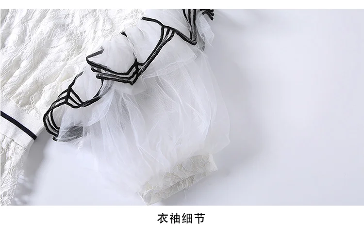 Summer New Arrive Runway Women Lace Dress Floral Hollow Out Puff Sleeve Female Midi Dress ruffled Collar Ladies Dresses