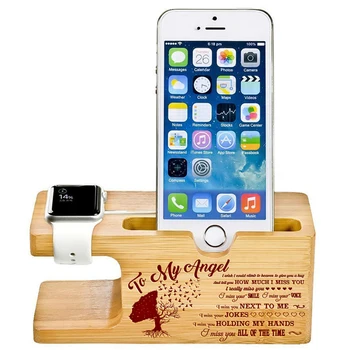 

Customized Watch Bamboo Wood Charging Stand Docking Station Phone Holder Watch Display Gifts for Man Personalized SJZJ-32