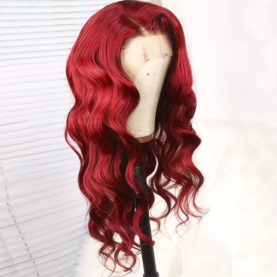 Бразильский красного цвета 13x6 Синтетические волосы на кружеве парики из натуральных волос на кружевной основе 613 Блондинка волнистые волосы для наращивания волос на всей поверхности кружевные парики предварительно вырезанные натуральных волос