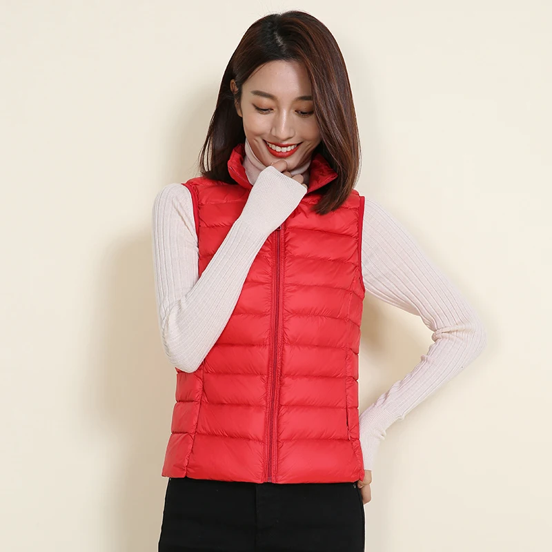 Ultra Light Slim Down Coat Women Winter Stand Collar Thin Jacket Windproof Padded Waistcoat Sleeveless Portable Duck Down Vest
