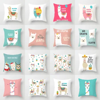 

Cute Cartoon Animal Cushion Cover Creative Printing Polyester Decorative Pillowcase Alpaca Throw Pillow Case For Sofa