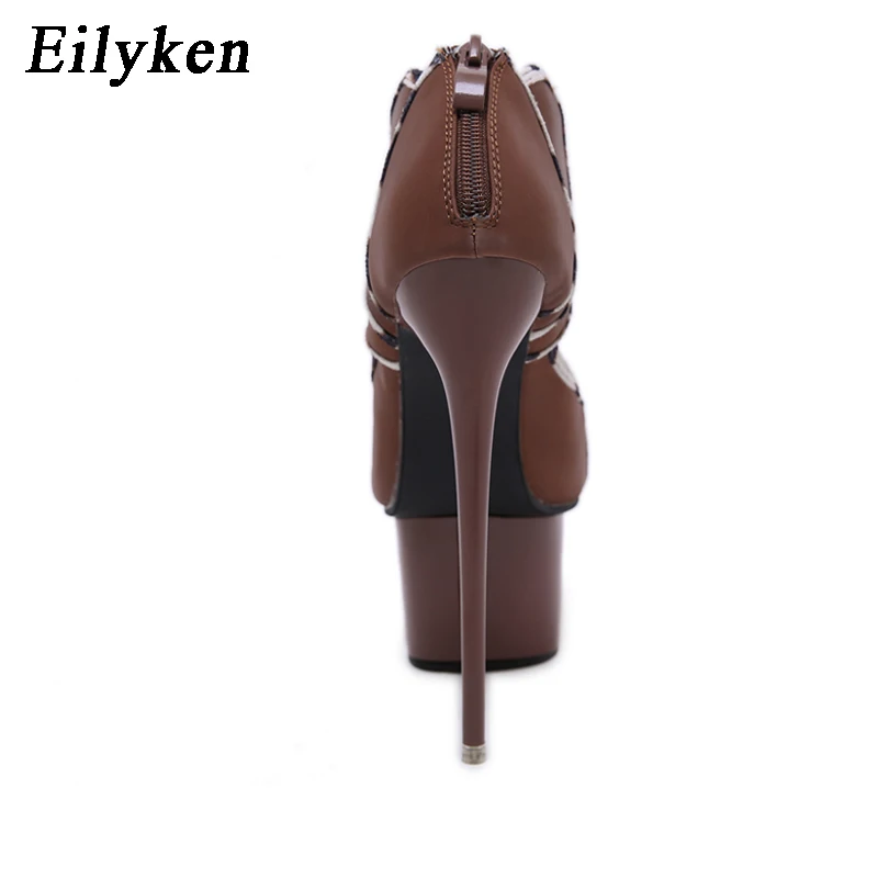 EilyKen/пикантные шелковые туфли-лодочки с коричневым цветком; женские туфли с открытым носком на шпильке; туфли на платформе и высоком каблуке; туфли для ночного клуба на молнии для стриптиза