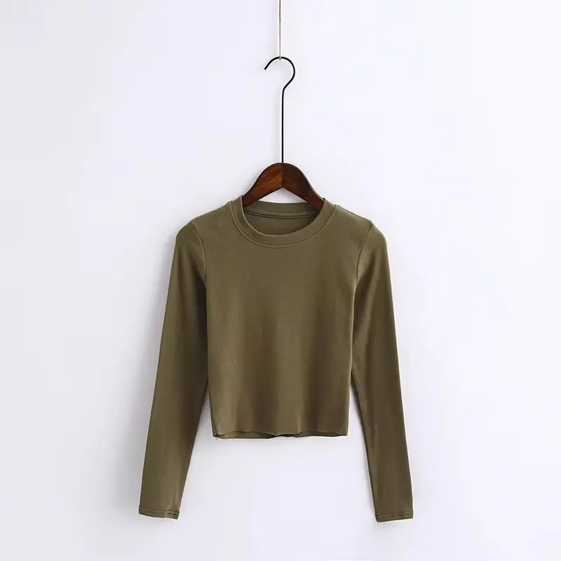 olive green Kpop Blackpink JENNIE летняя новая белая футболка с длинным рукавом женские корейские повседневные футболки женские тонкие футболки harajuku Короткие топы - Цвет: olive green