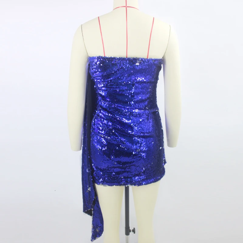 Yissang блесток повязки вечерние платье Для женщин Мини со сборками с открытой спиной облегающее летнее блестящее платье пикантные вечерние клуб Женская Vestido
